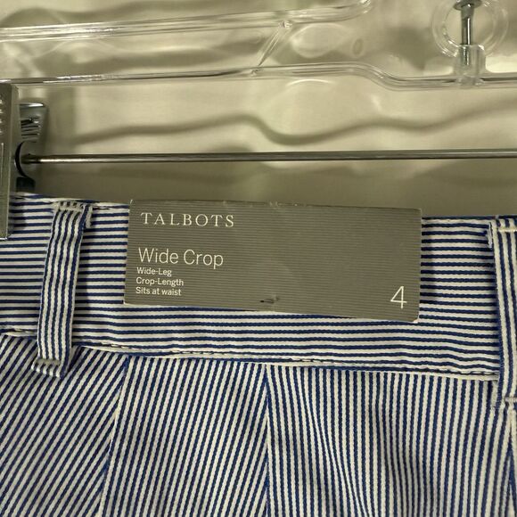 New Talbots Wide Crop Pants Women's 4 Blue Striped Mid Rise Cotton Blend Pockets - Picture 12 of 12